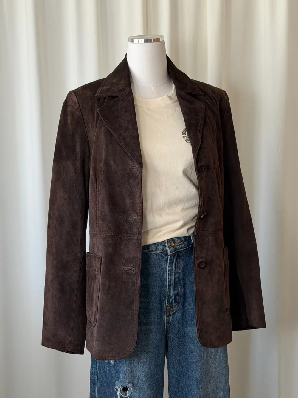 Vintage Y2K Bagatelle Brown Suede Leather Blazer Jacket Size 8. - Picture 5 of 14